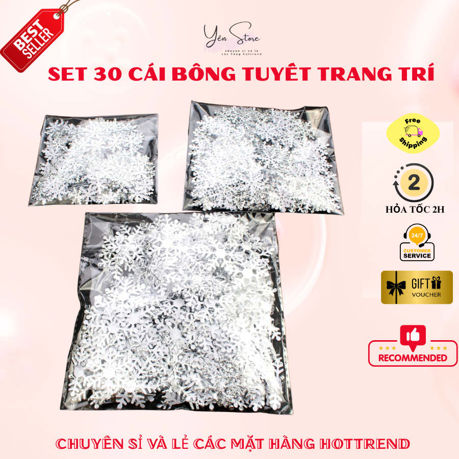 Túi 20 Cái Bông Tuyết Vải Trang Trí Decor Noel DIY YEN Store